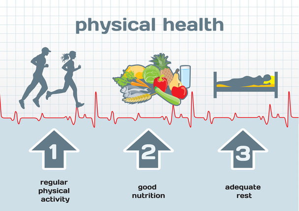 Diagramma di salute fisica: attività fisica, buona alimentazione, adeq
 - Vettoriali, immagini