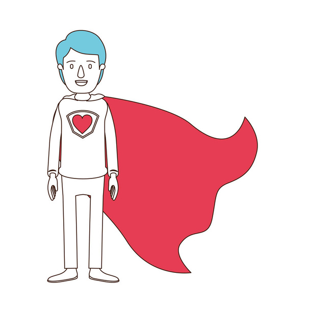 silhouette cartone animato con sezioni di colore del corpo pieno super eroe ragazzo con il simbolo del cuore in uniforme
 - Vettoriali, immagini