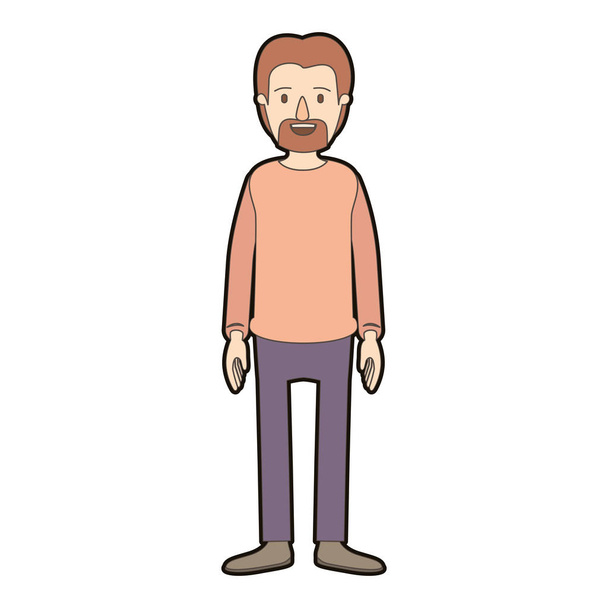 light color caricature thick contour full body male person with beard and moustache with clothing - Vector, Image