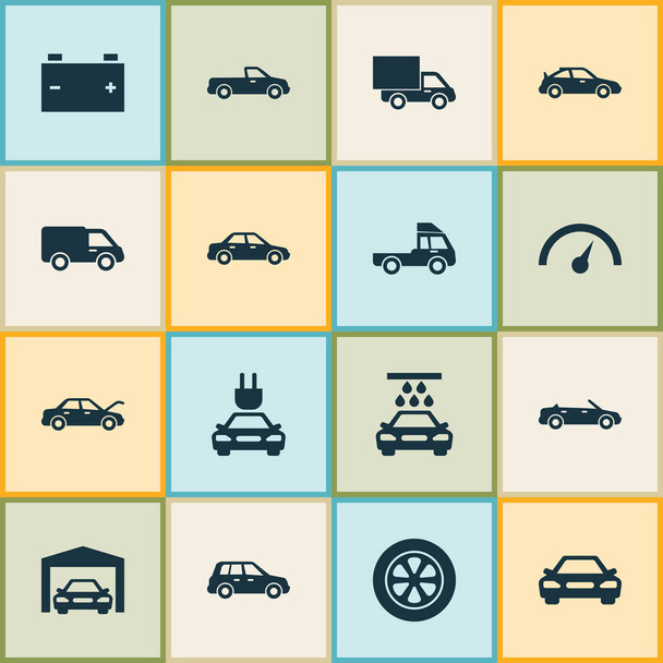 Automobile Icons Set. Collection Of Transport Cleaning, Chronometer, Crossover And Other Elements. Also Includes Symbols Such As Speedometer, Water, Crossover. - Vector, Image