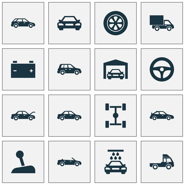 Conjunto de iconos de auto. Colección de Limpieza de Transporte, Modelo Convertible, Palo y Otros Elementos. También incluye símbolos tales como estación, coche, auto
. - Vector, imagen