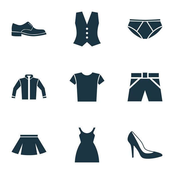 Garment Icons Set. Collection Of Heel Footwear, Elegance, Dress And Other Elements. Also Includes Symbols Such As Footwear, Heel, Cardigan. - Vector, Image
