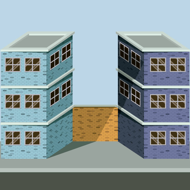 barevné pozadí s dvěma budovami a cihlovou fasádou - Vektor, obrázek