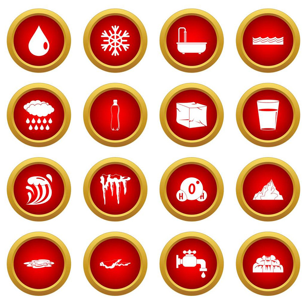 Water icon red circle set - Vector, afbeelding