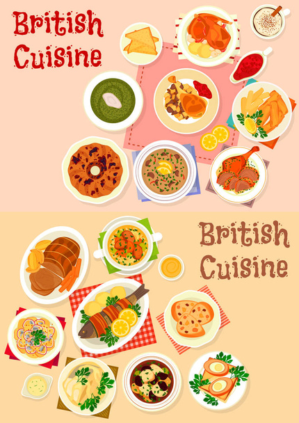 Britische Kulinarik-Ikone für Restaurant-Design - Vektor, Bild