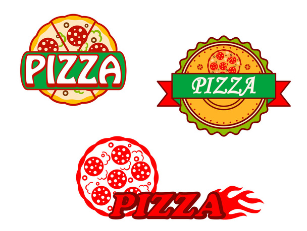 chutné pizzy bannery a emblémy - Vektor, obrázek