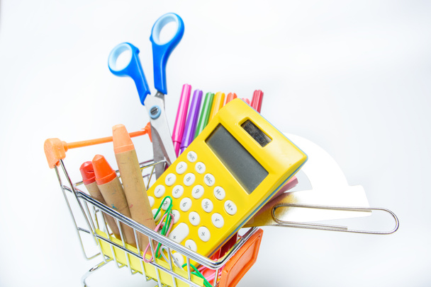 school supplies in shopping cart  - Photo, Image