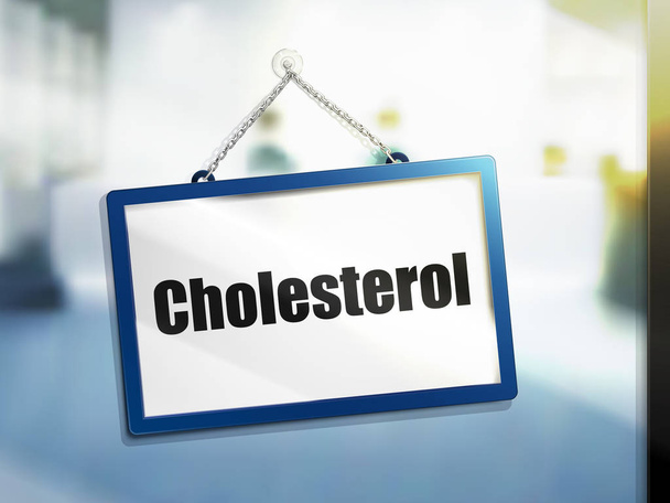 cholesterol text on hanging sign, isolated bright blur background, 3d illustration - ベクター画像