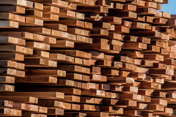 Construction lumber at the mill. Mill products. - Photo, Image