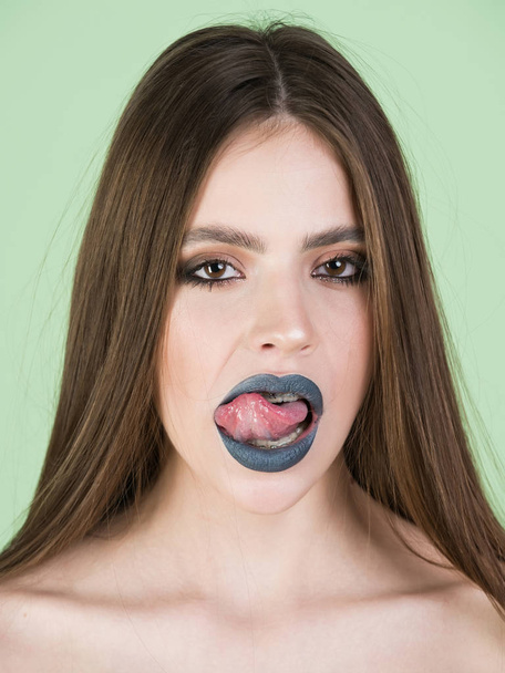 fashion girl with black make up, has braces on teeth - Fotografie, Obrázek