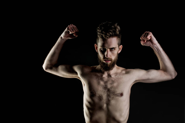 bearded man or hipster with slim body, with anorexia - Foto, immagini