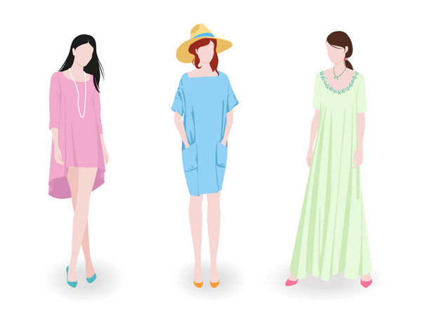 Fashion girls wearing dresses - Vector, Image