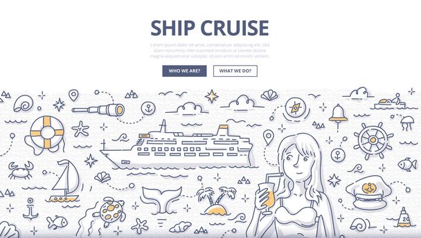 Crucero del barco Doodle Concepto
 - Vector, Imagen