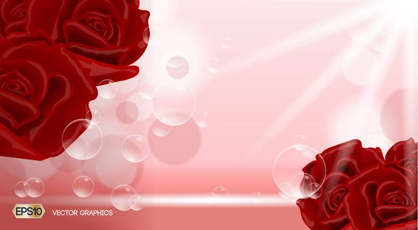 Flores de rosa roja fragancia para anuncios. Fondo efecto deslumbrante. Ilustración vectorial realista 3D
 - Vector, imagen