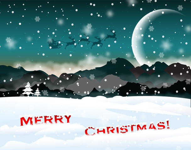Зимний рождественский пейзаж с Сантой
 - Вектор,изображение