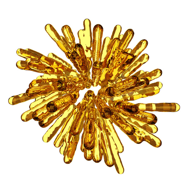 Golden frozen fluid columns in spherical abstract shape isolated - 写真・画像