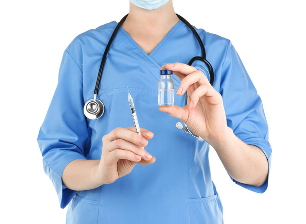 Nurse with syringe and medicine - Foto, Imagem