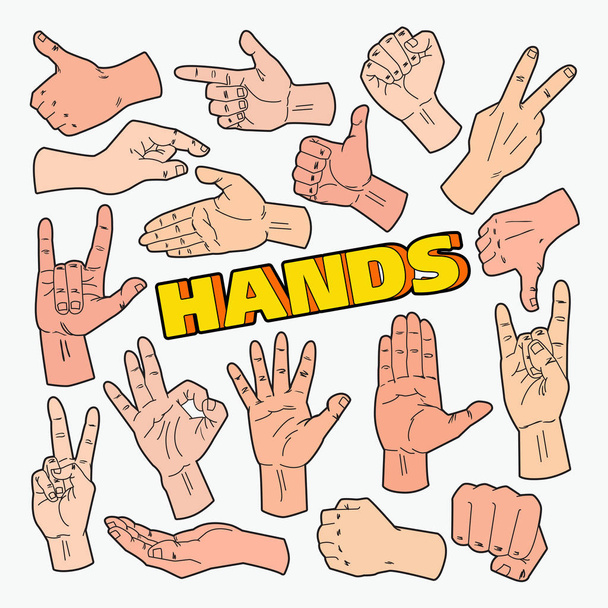 Doodle χειρονομίες χεριών με διαφορετικά πρόσημα - Διάνυσμα, εικόνα