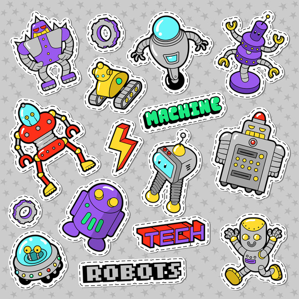 Sarjakuva robotit ja Retro Style elektroniikka Doodle
 - Vektori, kuva