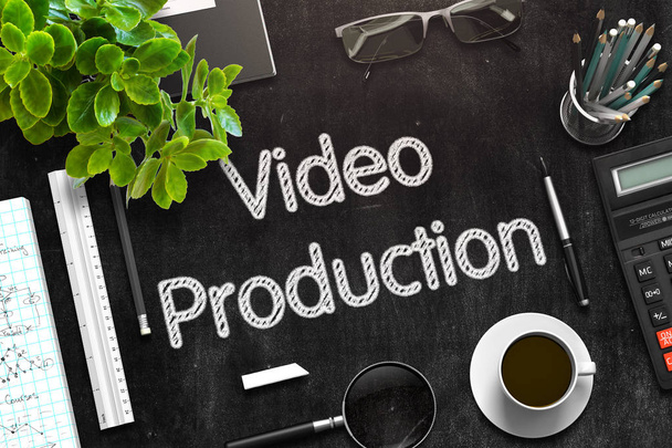 Video Production - Text on Black Chalkboard. 3D Rendering. - Photo, Image