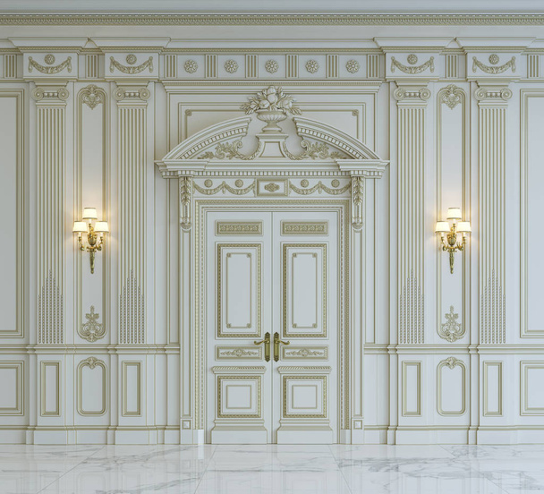 Pannelli a parete bianchi in stile classico con doratura. rendering 3d
 - Foto, immagini