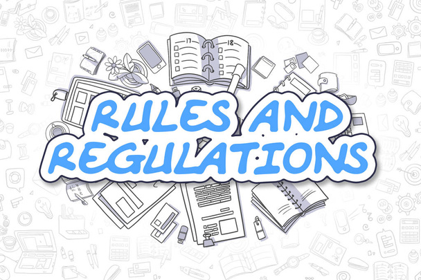 Pravidla a předpisy - Doodle modrý Text. Obchodní koncept. - Fotografie, Obrázek