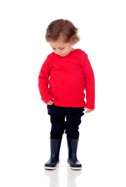 Shy baby in red jersey - Фото, зображення