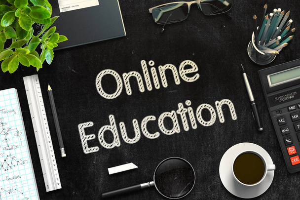 Concepto de educación en línea en pizarra negra. Renderizado 3D
. - Foto, Imagen