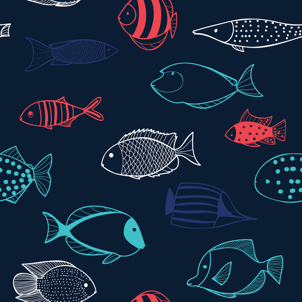 Seamless pattern with fishes - Vector, Imagen