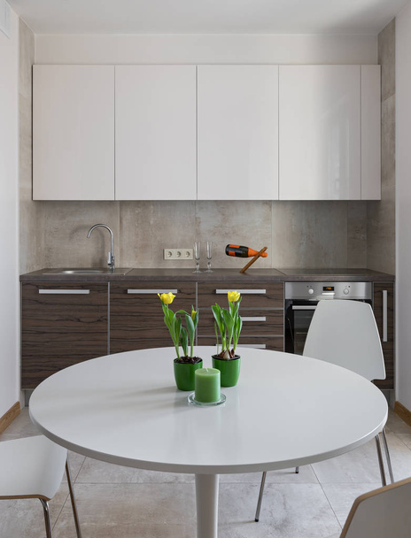 Kitchen interior in modern apartment in scandinavian style - Photo, Image
