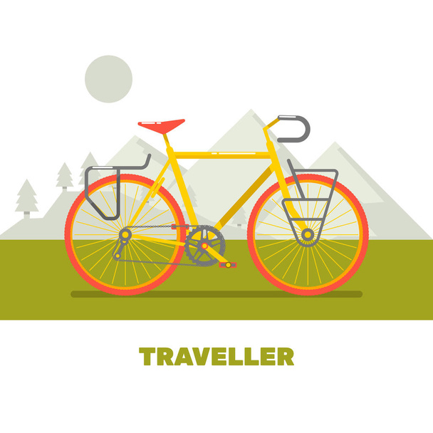 Viaje en bicicleta retro ilustración de vectores de arte plano
 - Vector, imagen