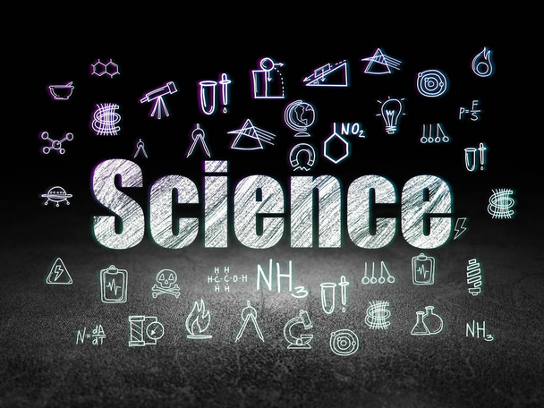 Science concept: Science in grunge dark room - Photo, image