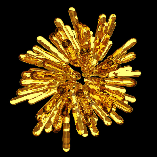 Golden frozen fluid columns in spherical abstract shape - 写真・画像