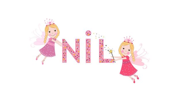 Nil female name with cute fairy tale vector - Vector, Image