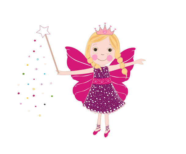 Cute fairy tale with purple and pink dress - Vector, Image