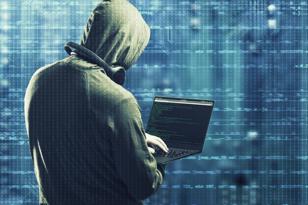 Computer Cyber attack concept. Hacker worling on a notebook. - Photo, Image