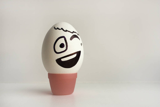 Eggs emotion concept. Eggs face. Photo for design - 写真・画像