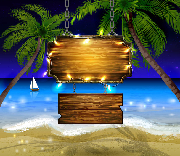 summer wooden sign on tropical beach background - Wektor, obraz