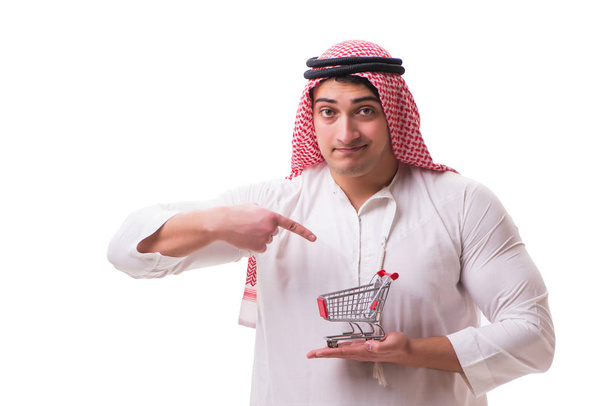 Bevásárlókosár elszigetelt fehér arab férfi - Fotó, kép