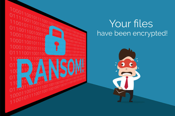 Illustration of business data has been encrypted by ransom ware, Wanna Cry malware concept. - Vector, Image