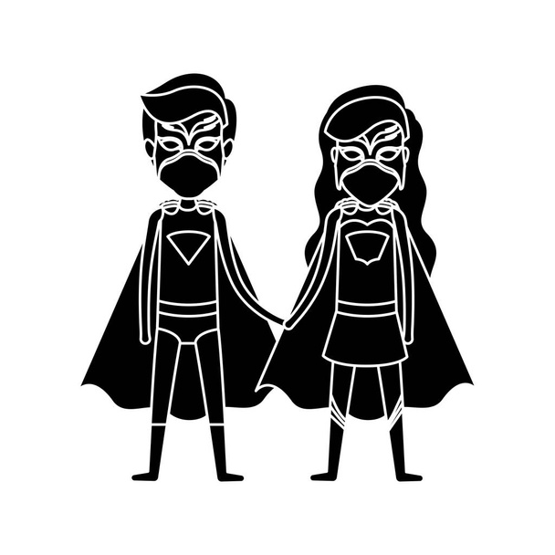 silueta černé Nárys superhrdiny týmu s kostýmů převzatých rukou - Vektor, obrázek