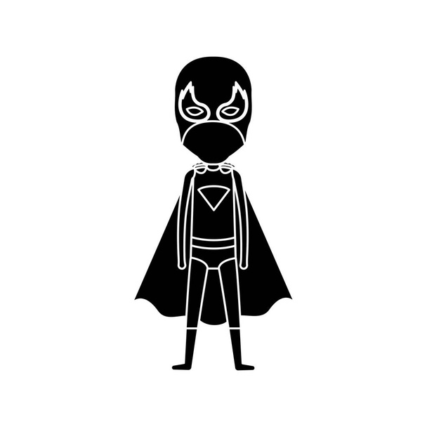 silhouette black full body standing superhero bald man with mask - Vector, Image