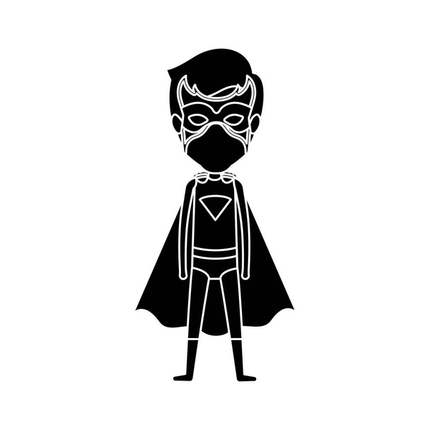 silhouette black full body standing superhero guy with mask and cap - Vector, Image