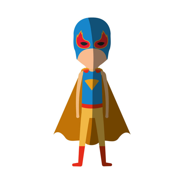 colorful silhouette with standing faceless kid superhero and shading - Vector, Image