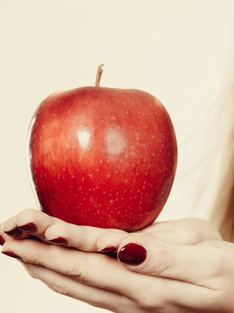 Woman hand holding delicious red apple - Fotografie, Obrázek