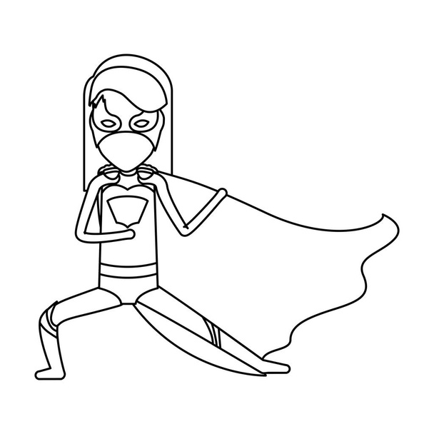 contorno monocromo sin rostro de chica superhéroe en pose defensiva
 - Vector, imagen