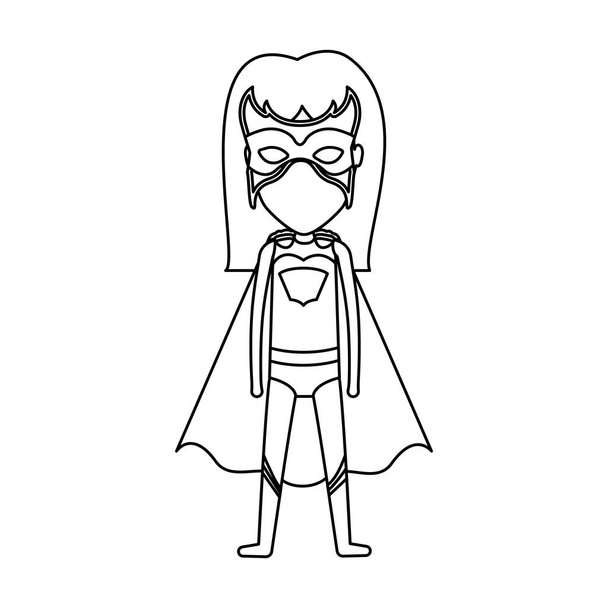 monochrome Silhouette gesichtslos mit stehender Superheldin mit langen Haaren - Vektor, Bild