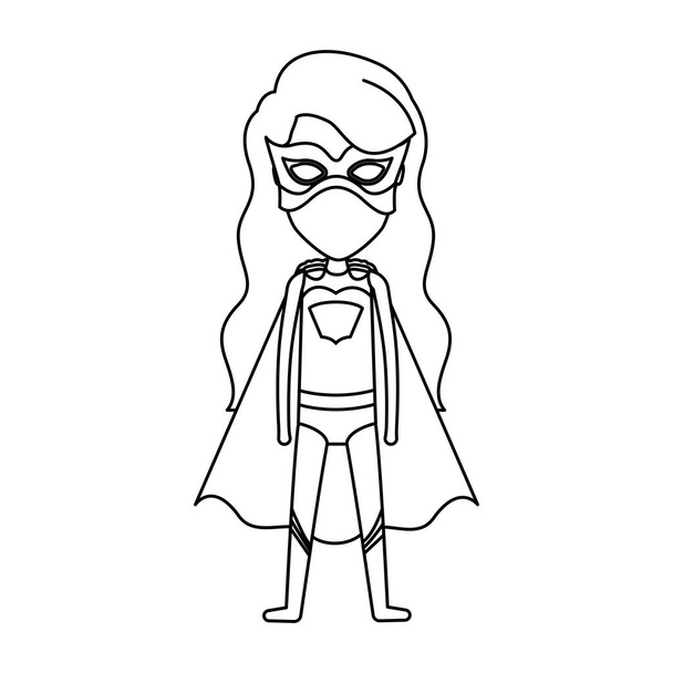 silueta monocromática sin rostro con superhéroe chica de pie con el pelo ondulado largo
 - Vector, imagen