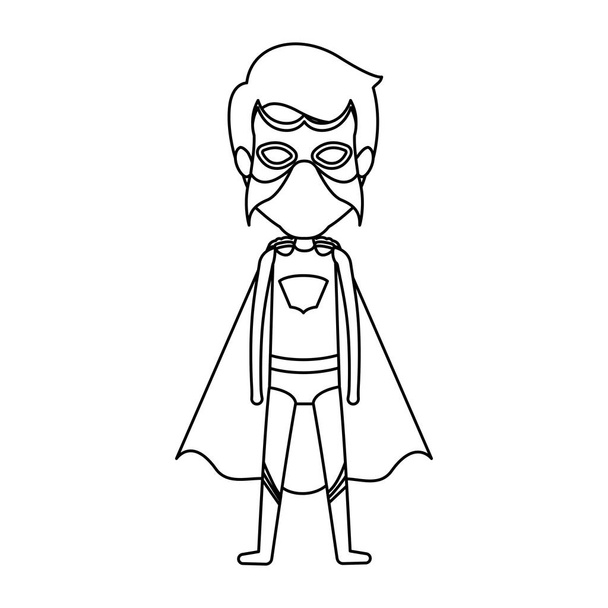 男性スーパー ヒーローを立っていると顔とマスクのモノクロ シルエット - ベクター画像