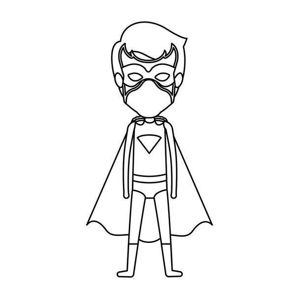 モノクロ シルエット若いスーパー ヒーローを立っていると - ベクター画像
